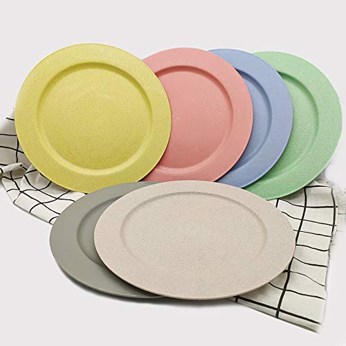 Wuweot 6 Pack 10 Inch Wheat Straw Plates, Dishwasher & Microwave Safe Dinner Plates, Lightweight & Unbreakable, Non-Toxin, Bpa Free And Healthy For Kids Children Toddler & Adult (6 Colors #TOP2