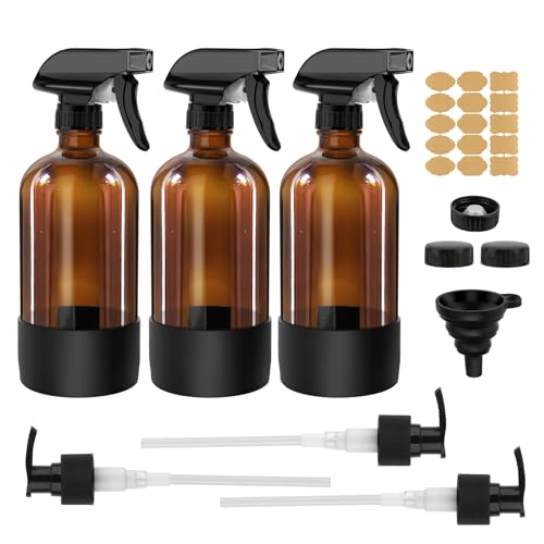 3 pièces de flacons pulvérisateurs en verre de 500 ml, ensemble de flacons rechargeables avec vaporisateur réglable pour pulvérisation et nébulisation,...