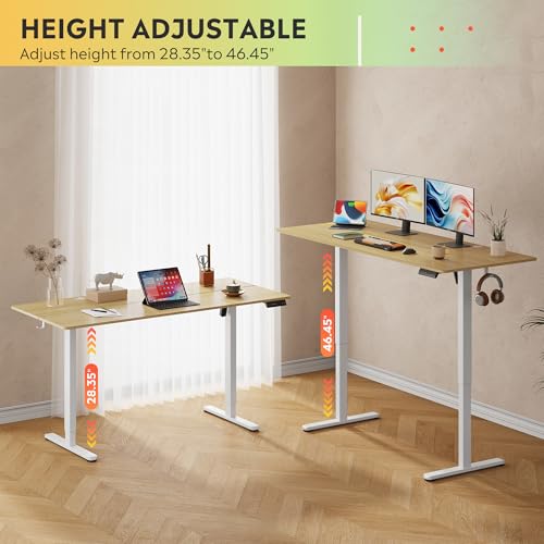 DEVAISE 63 Inch Electric Standing Desk, 3 Adjustable Height Stand up Desk for Home Office, Ergonomic Sit to Stand Desk with LED Touchscreen, Headphone Hook, 3 Memory Preset Computer Desk (Maple)