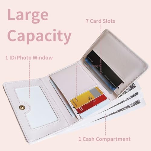 Image of Girls Wallet Cute Bow Coquette Small Kawaii for Women Aesthetic ID Window for Ladies (Pink White Bow)