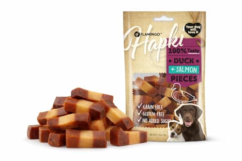 hundeleckerli- leckerli Hund- Hapki Stückchen- mit Ente und Lachs- 85 g- glutenfrei- getreidefrei- ohne Zuckerzusatz