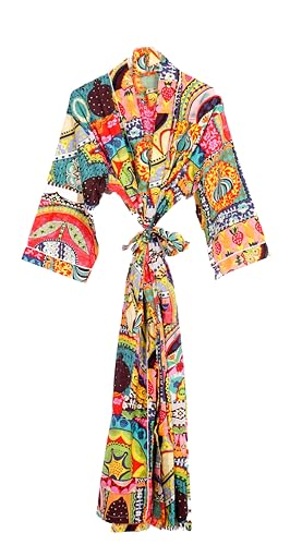 Image of Pure 100% Cotton Robe For Womens Bathrobe Dressing Gown Long sleepwear Free Size Kimono