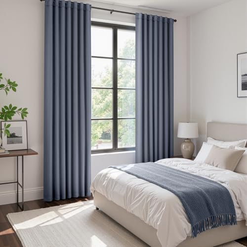 Image of ANRODUO Stone Blue Back Tab Blackout Curtains 84 Inch Long 2 Panels | Rod Pocket,Thermal Insulated Room Darkening Light Blocking Curtains for Living Room Bedroom Privacy,W42xL84