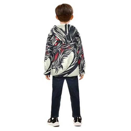 Dragon Face Roaring with Red Eyes Girls Fleece Jacket Girls Fall Jacket Girls Zip Up Hoodie Girls Sherpa Jacket 2-10T4