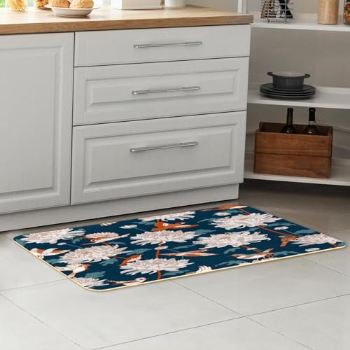 Alfombrillas de cocina VAPOKF con pájaros y crisantemos lavables pack de 2 7