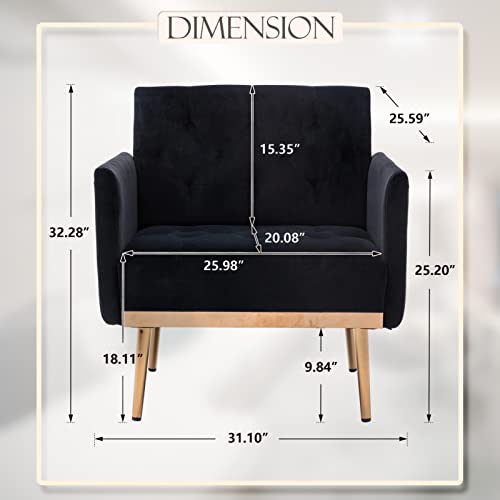 Upholstered Velvet Accent Chair For Living Room, Modern Leisure Single Sofa Arm Chair With With Rose Gold Metal Legs, Comfy Mid Century Armchair For Reading Room, Bedroom, Office, Set Of 2 (Black) #TOP6