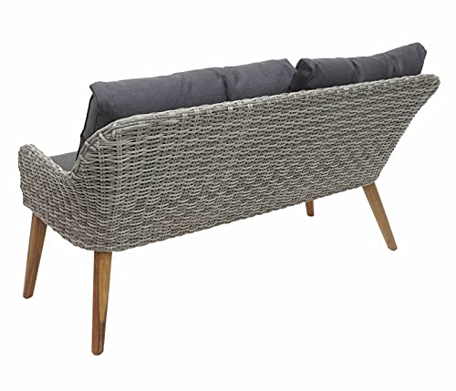 ADHW Gartengarnitur Lounge-Set, Akazie halbrundes Poly-Rattan Spun Poly – Bild 5