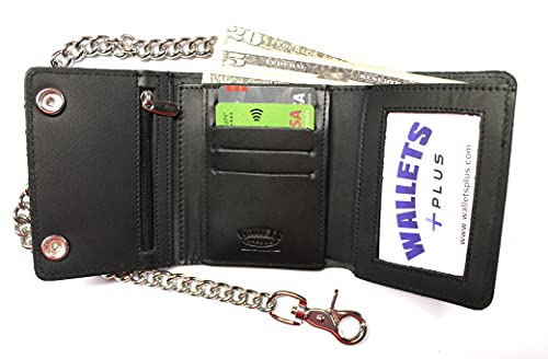 Leather Trifold Biker Wallet Constructed of Premium Leather with 18 inch Chain (Black)4