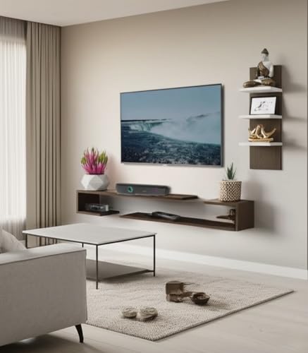 Image of Bros Moon Wall Mounted TV Cabinet, Choco White, MDF, Modern Style, Laminated Finish, for Living Room, Suits TV up to 40 Inches (Wenge White, Dual J 36 Inches Base)
