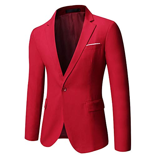 Wulful Men's Suit Slim Fit One Button 3-Piece Suit Blazer Dress Business Wedding Party Jacket Vest & Pants Wine Red #TOP4