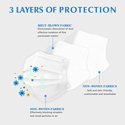 Image of Wecolor 100 Pcs White Masks, Disposable Face Mask, 3 Ply Protection Masks