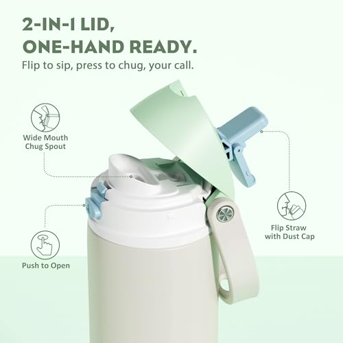 POWCAN 24 oz Steel Insulated Water Bottle: 2-in-1 Push-Button Spout & Flip Straw Lid, Leakproof, Cold 24 Hrs, Fits Car Cup Holder, Reusable Metal Sports Bottle for Travel, Gym, School (Icy Drift) — view 2