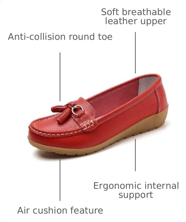 Image of Women's Genuine Leather Platform Loafers Classic Casual Comfort Slip-On Shoes Soft Sole Dress Shoes