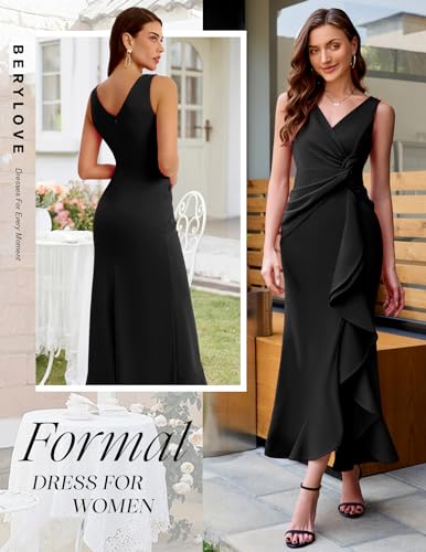 Image of BeryLove Formal Wedding Guest Evening Midi Ruffle Dresses Prom Cocktail Party Mother of The Bride Dress
