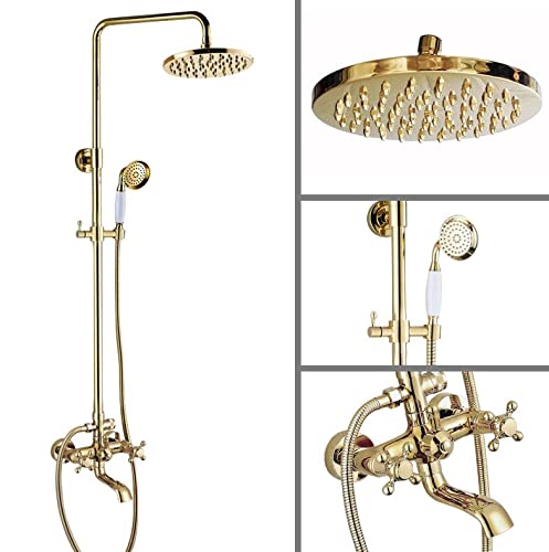 Douche effet de pluie or 8 pouces en laiton massif avec douchette et fixations murales