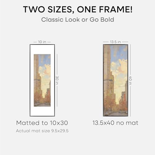 Image of Homeforia 13.5x40 Panoramic Frame Black, High End Metal 13.5x40 Picture Frames with Mat 10x30 Photo, 13.5 x 40 Poster Frame Matted to 10 by 30 Print, 40x13.5 Frames, Tempered Glass, Wall Kit, Set of 2