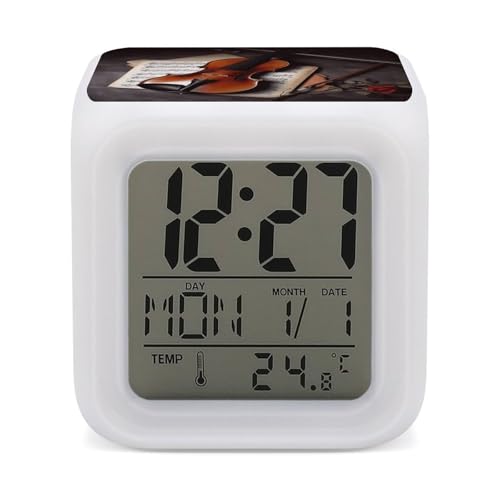 Reloj despertador digital multicolor con luces LED decorativas y termómetro para hogar 2