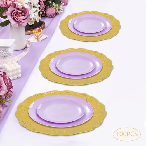100 Platos Dorados Reutilizables de Plástico 12.8 in miniatura 3