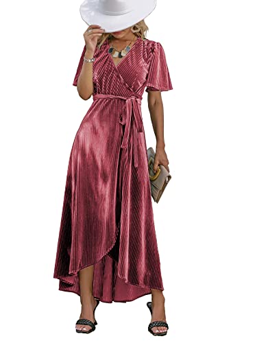 Image of BerryGo Women's Velvet V Neck Wrap Semi Formal Dress Cocktail Party Maxi Dress for Wedding Guest