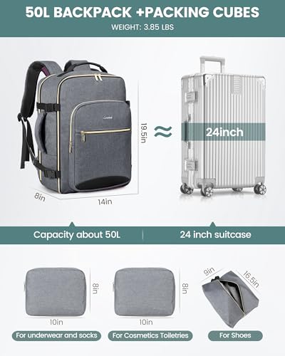 Image of LOVEVOOK 50L Travel Backpack Flight Approved Carry on Backpack,3 Packing Cubes,Waterproof Personal Item Travel Bag,TSA Carry on Luggage Suitcase Travel Essentials,Gifts for Women & Men,fits 18 inch Laptop