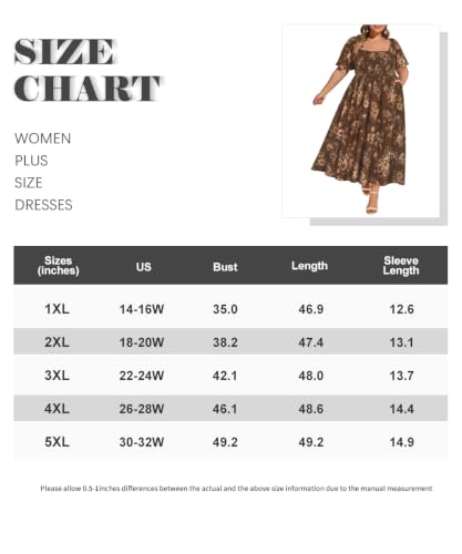 Image of RITERA Plus Size Dresses for Curvy Women Square Neck Short Sleeve Summer Floral Smocked Maxi Dress with Pocket XL-5XL