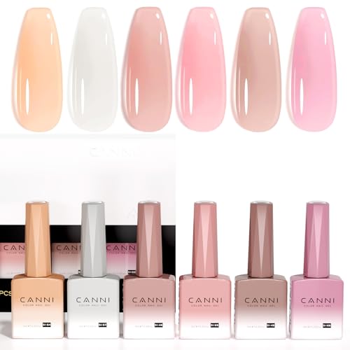CANNI Esmaltes Semipermanentes de Uñas en Gel UV Kit Gel Nail Polish Beige nude transparente, gris, rosa y morado Esmalte Uñas Valentín Kit Pintauñas Semipermanentes Set