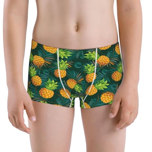 Boys' Cotton Boxer Brief Soft Underwear-Pineapples With Palm Leaves