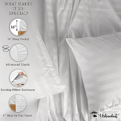 URBANHUT 1000 Thread Count Egyptian Cotton Sheets Damask Striped Queen Size, Long Staple Soft & Breathable, 4 Pc Bed Sheet Sets, Luxury Hotel Sateen Sheets Fits 16" Deep Pocket - White - Image 6