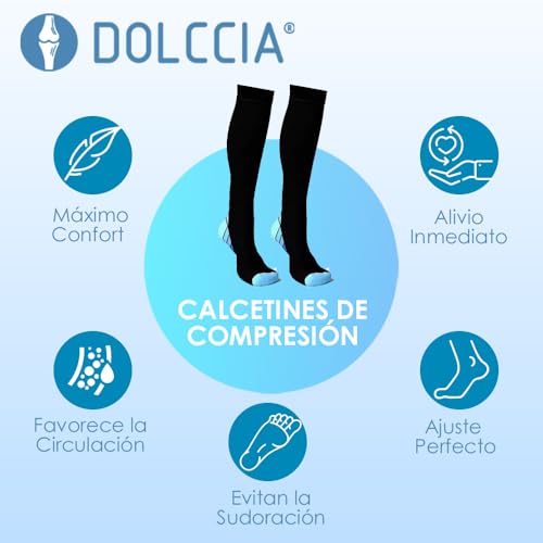 DOLCCIA - Medias de compresión para mujeres y hombres, Calcetines ortopédicos de compresión altos, Alivia dolor e hinchazón piernas, Aumenta la circulación y evita coágulos, Mejora las varices (S/M) - imagen 3