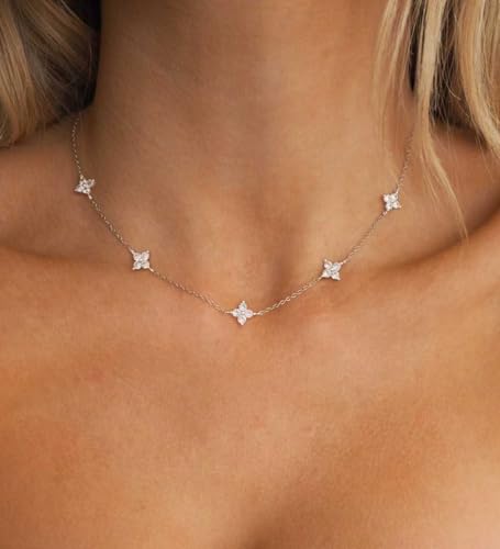 Mothers Day Gifts - Dainty Silver Gold Necklaces for Women Cute Station Choker Simulated Diamond Necklace Simple Layering CZ Necklace Trendy Jewelry Gifts - Image 4