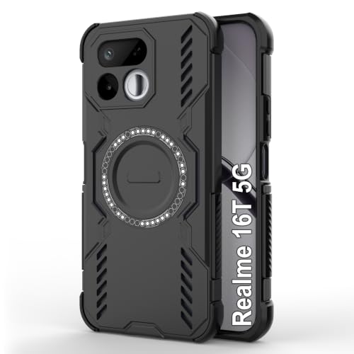 Image of Zapcase Back Case Cover for Realme 16T 5G | Magnetic Case with Built-in Metal Ring | Supports MagSafe Charger, Wallet & Car Mount | Shockproof Hybrid PC + TPU | Black