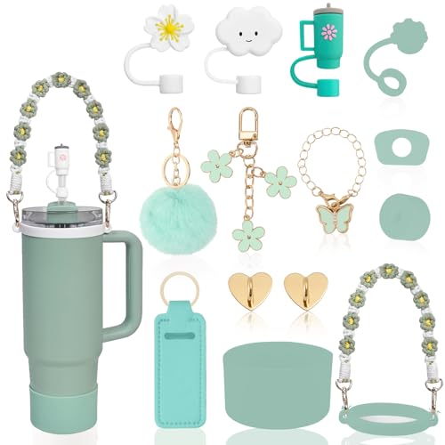 LUOJINYI Stanley Cup Accessories Set, 15 Pieces accesorios stanley cup, Straw Accessories for Stanley Cup, Silicone Sleeve for 40Oz and 30Oz Stanley Cup Accessories, (Cup Not Included) (Verde)