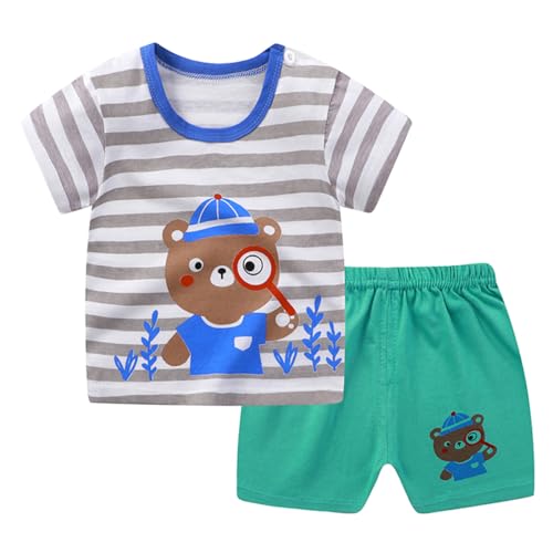 Toddler Boys 4 Pieces T-shirts and Shorts Summer Outfit Striped Shirt Short Set3
