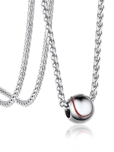 Bandmax Sports Style Necklaces for Men Women Stainless Steel Rugby/Basketball/Soccerball/Baseball Pendant Chain Necklace Gift for Son Grandson Husband Sport Fans