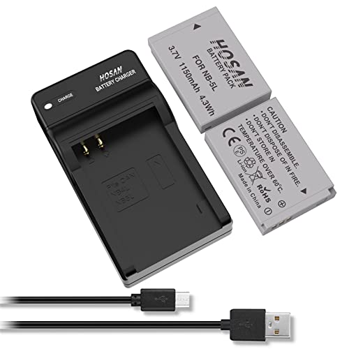HOSAN NB 5L Batería para de 2 Batería Recargable Compatible con Canon NB 5L Canon PowerShot S100, S110, SD790IS, SD850IS, SD870IS, SD880IS, SD890IS