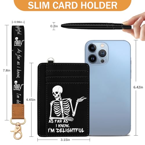 Image of Yonlevres Skeleton Credit Card Holder Slim RFID Wallet Women Wristlet Funny | Front Pocket, Handy, RFID Blocking, Woman Girls Ladies Gifts, D-ring for Keychain,Thin Mini Card Case, ID Window, PU Leather