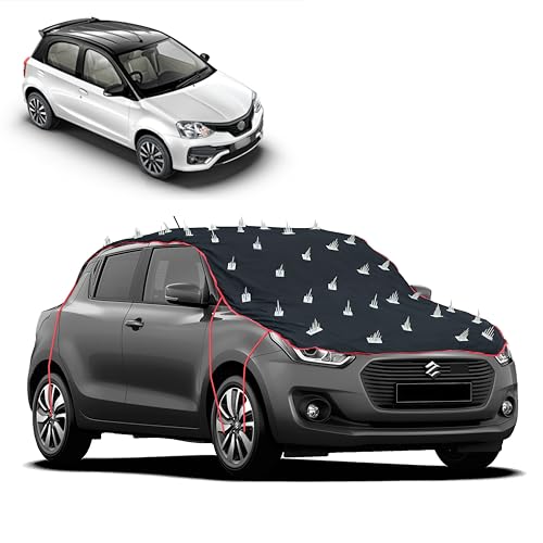 Image of Dog Protection Spike Car Cover for Etios Liva Bonnet to Roof Easy Installation with 4 Elastic Hook Strap | Anti-Scratch Soft Cotton Inner | Complete Protection from Street Dogs & Monkeys