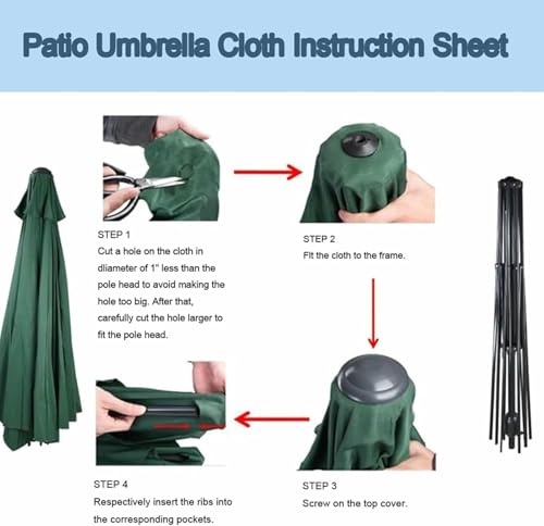 Auvent de parasol de rechange haut de gamme en polyester vert résistant 6 et 8 branches
