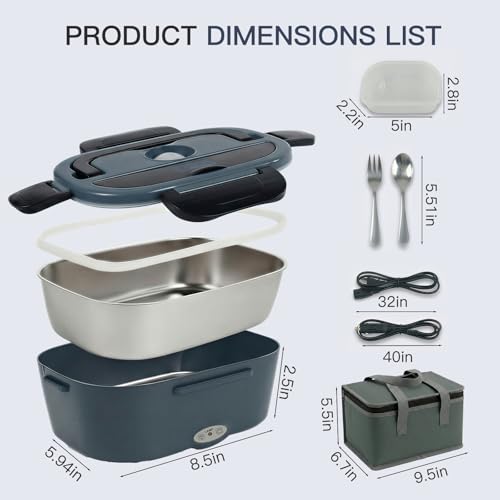 MEGAWISE Electric Lunch Box 1.5L with 304 Stainless Steel Container, 3-in-1 Food Heating Lunch Box for Adults, Food Warmer for Car, Truck, Office, Includes Utensils & Carry Bag (Charcoal Gray) by MEGAWISE - Image 5