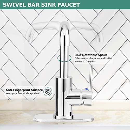 Parlos Single Handle Wet Bar Faucet Swivel One Hole Kitchen Prep Sink Faucet With 6 Inch Deck Plate, Chrome, 1440301Pd #TOP3