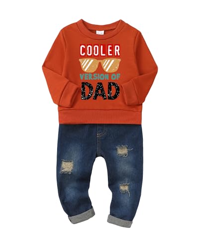 NZRVAWS Toddler Baby Boy Clothes Infant Letter Printed Shirt Denim Ripped Jean Pants Outfits Set 1-5T