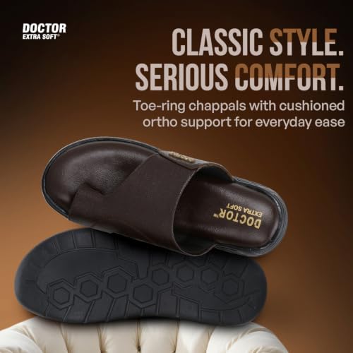 Image of DOCTOR EXTRA SOFT Care Orthopedic Diabetic Comfortable Dr Sole Footwear Daily Use Casual Home Wear Stylish Black Cushioned One Toe Ring Thump Chappal-Sandals-Slippers for Men's-Gents-Boy's L-5