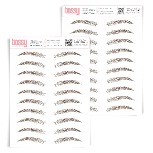 2 Pack Temporary Eyebrow Tattoos Waterproof Eyebrow Stickers, False Tattoos Hair Like Peel Off Instant Transfer Brows For Women And Men | Natural Strokes, Shaping (upward, medium brown)