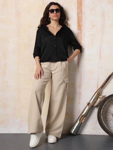 Image of High Star Women Boxy Spread Collar Long Sleeves Solid Shirts 43