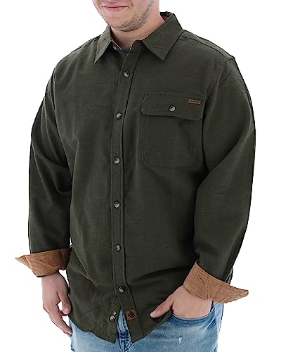 Legendary Whitetails Men's Standard Buck Camp Flannel Solid Shirt, Army, XX-Large