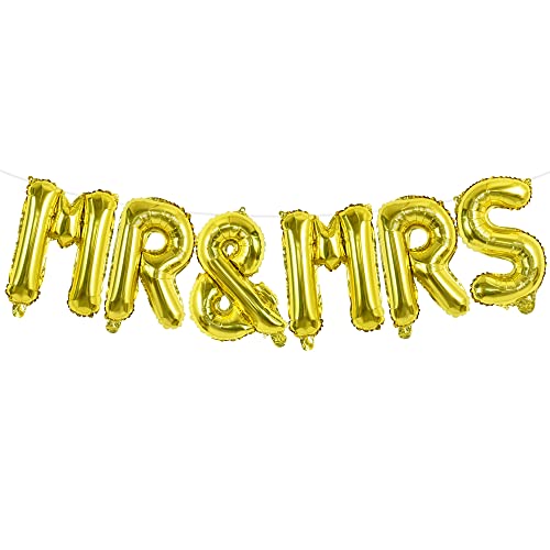 Image of TONIFUL Mr&Mrs Letter Balloons - 16inch Gold Wedding Foil Balloons for Bachelorette Party Anniversary Couple Sweetheart Party