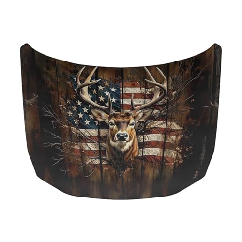 Image of American Flag Deer Car Hood Cover Elastic Fabric Covers for Car Hood Stretchable Universal Auto Accessories Easy Installation for Car Hood Decor and Protection