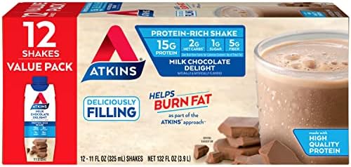 Atkins Gluten Free Protein-Rich Shake, Milk Chocolate Delight, Keto Friendly (Pack of 12), 11 Fl Oz