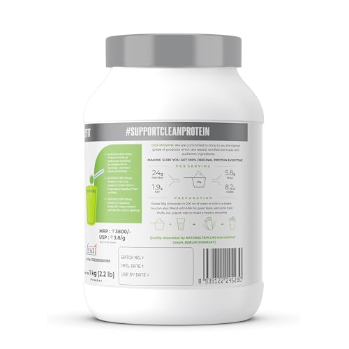 Naturaltein Natural Whey Protein 1 kg | Pista Kulfi Flavour | 24g Protein Per Serving | No Added Sugar | Sweetened with Stevia | Non-GMO | Soy-Free | Gluten-Free | Super Mixability