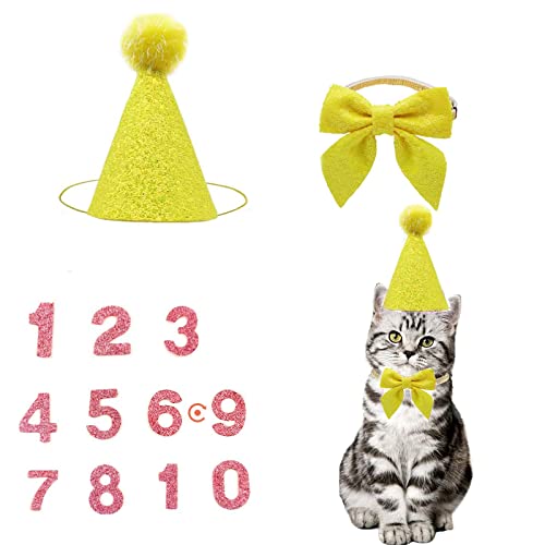 Christmas Pet Party Jazz Hat And Blingbling Bow Tie Breakaway Collar Set, Adjustable Headband For Kitten Puppy Small Dogs Cats (Yellow) #TOP6